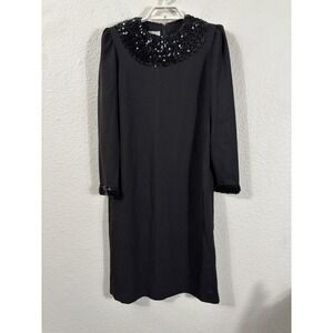 Lawrence Greer Shift Dress Womens Medium Black Sequin Collar Vintage Mod